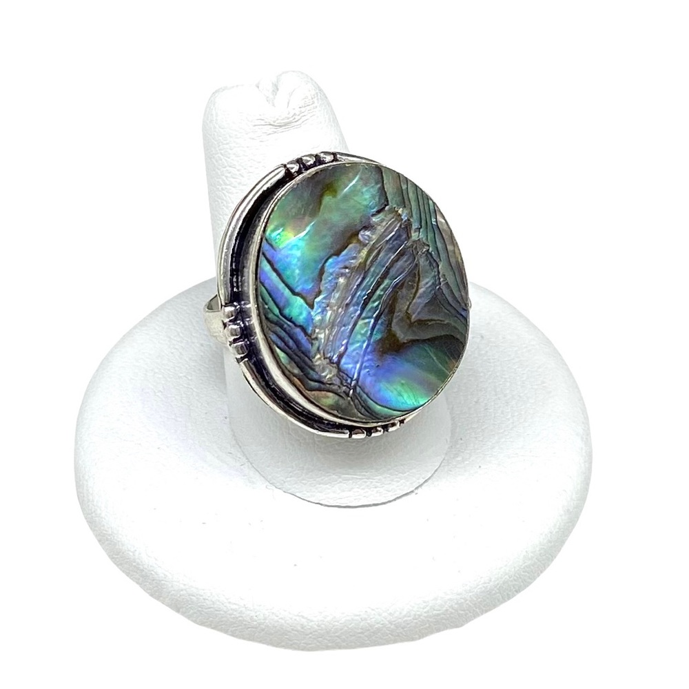 Abalone shell Ring Sz 8 Stamped 925 Sterling